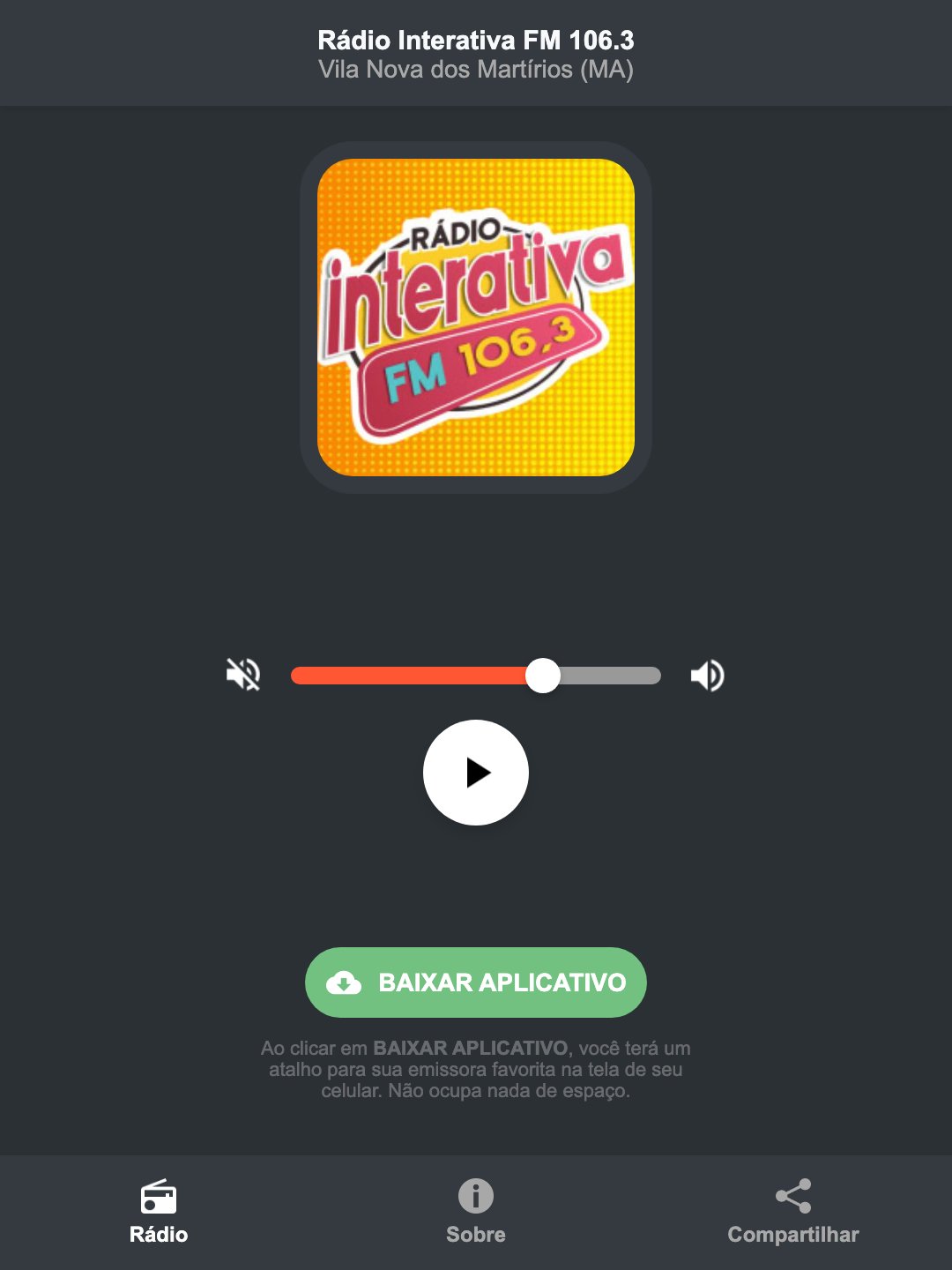 Screenshot do aplicativo da Rádio Interativa FM 106.3