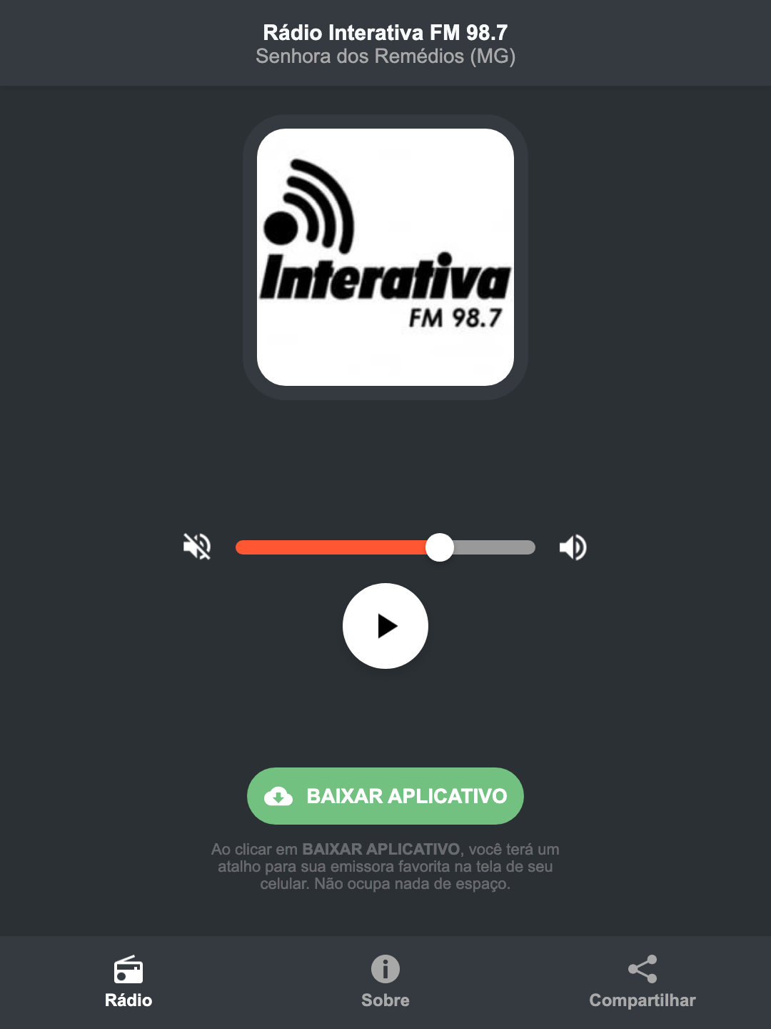 Screenshot do aplicativo da Rádio Interativa FM 98.7