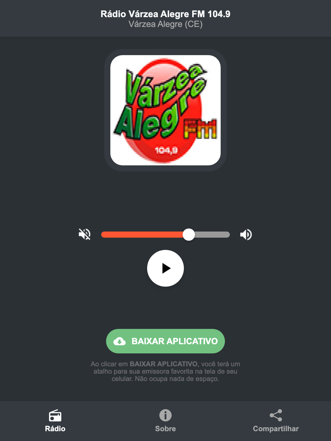 Screenshot do aplicativo da Rádio Várzea Alegre FM 104.9