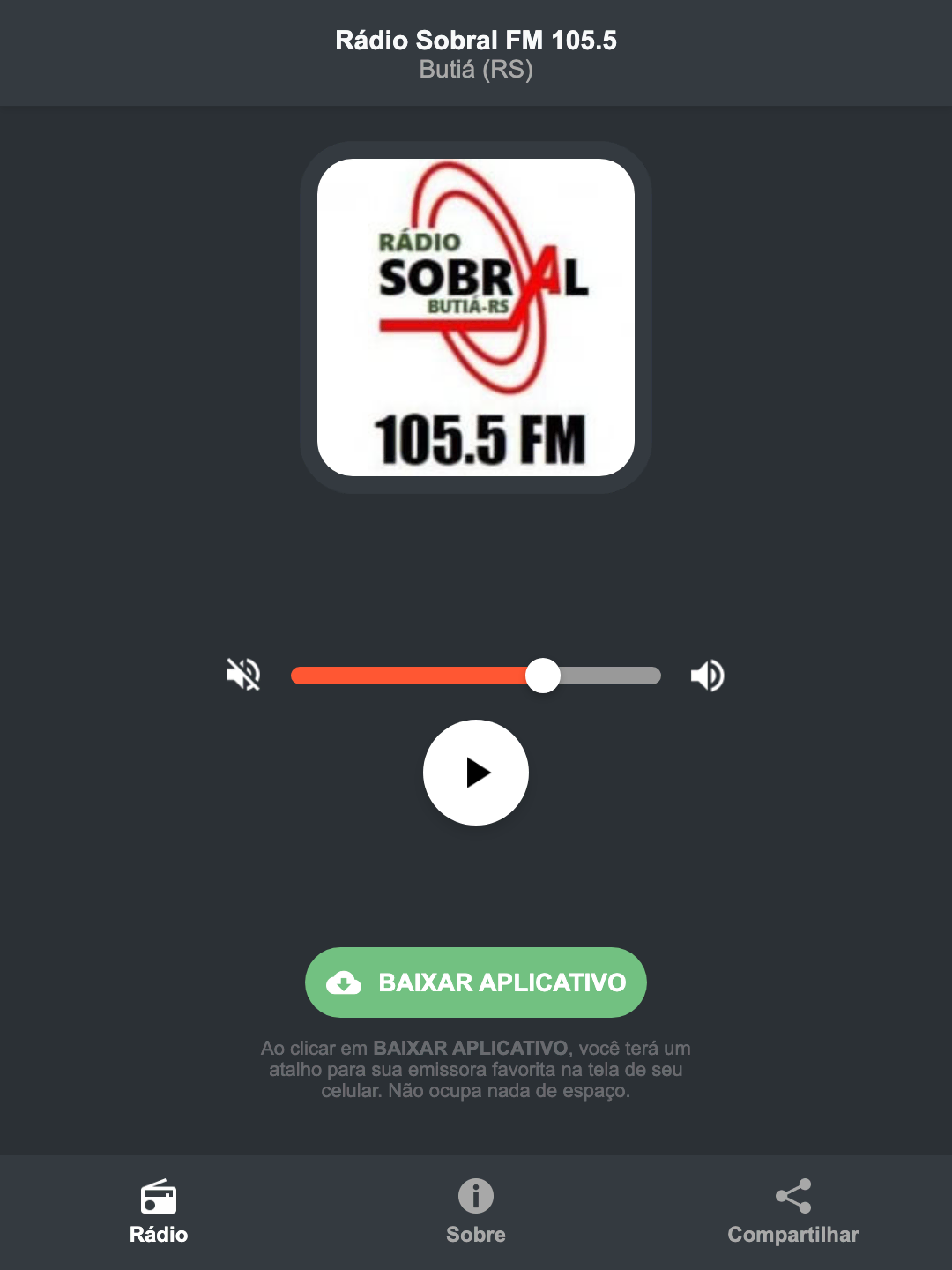 Screenshot do aplicativo da Rádio Sobral FM 105.5