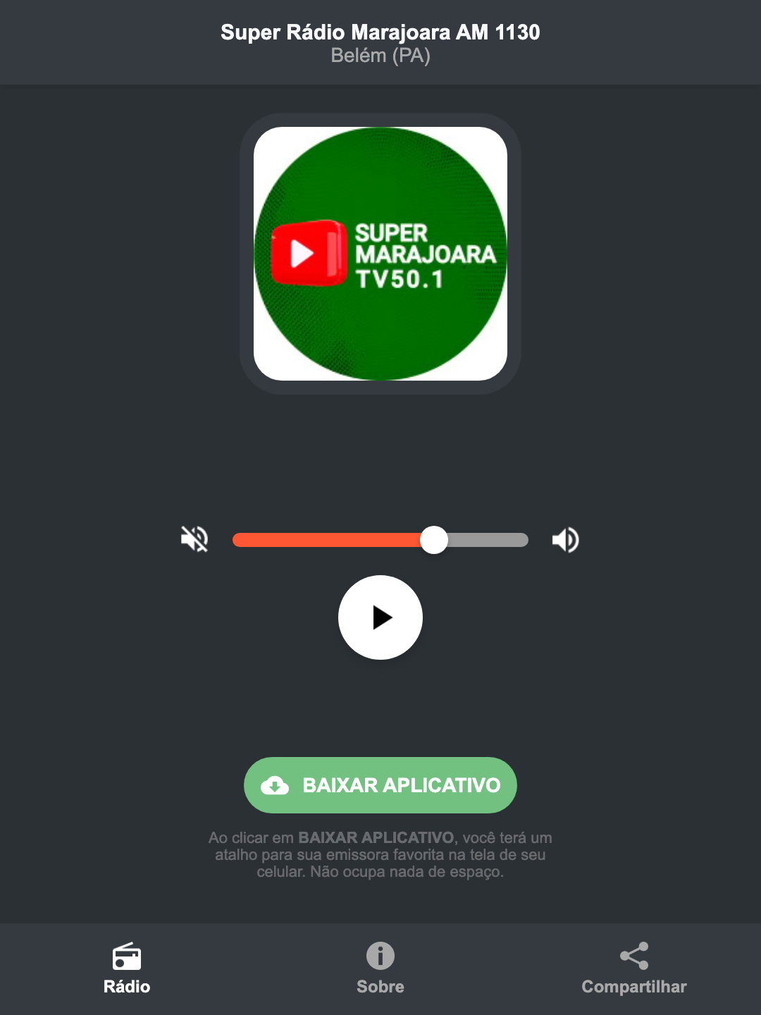 Screenshot do aplicativo da Super Rádio Marajoara AM 1130