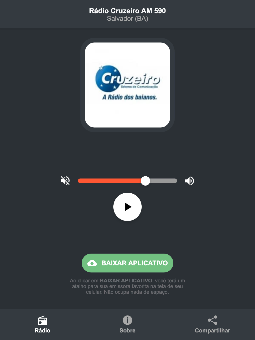 Screenshot do aplicativo da Rádio Cruzeiro AM 590