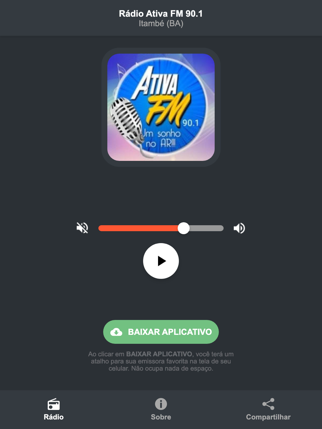 Screenshot do aplicativo da Rádio Ativa FM 90.1