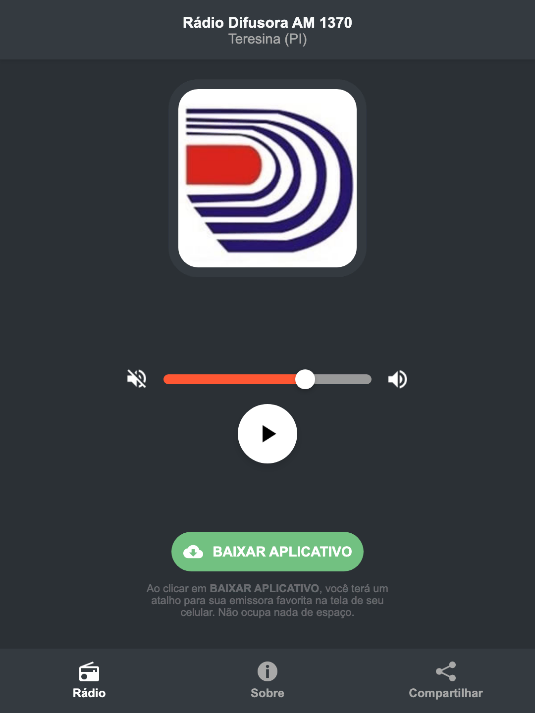 Screenshot do aplicativo da Rádio Difusora AM 1370