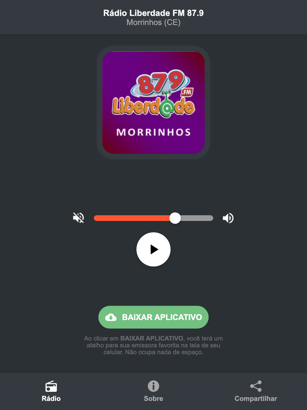 Screenshot do aplicativo da Rádio Liberdade FM 87.9