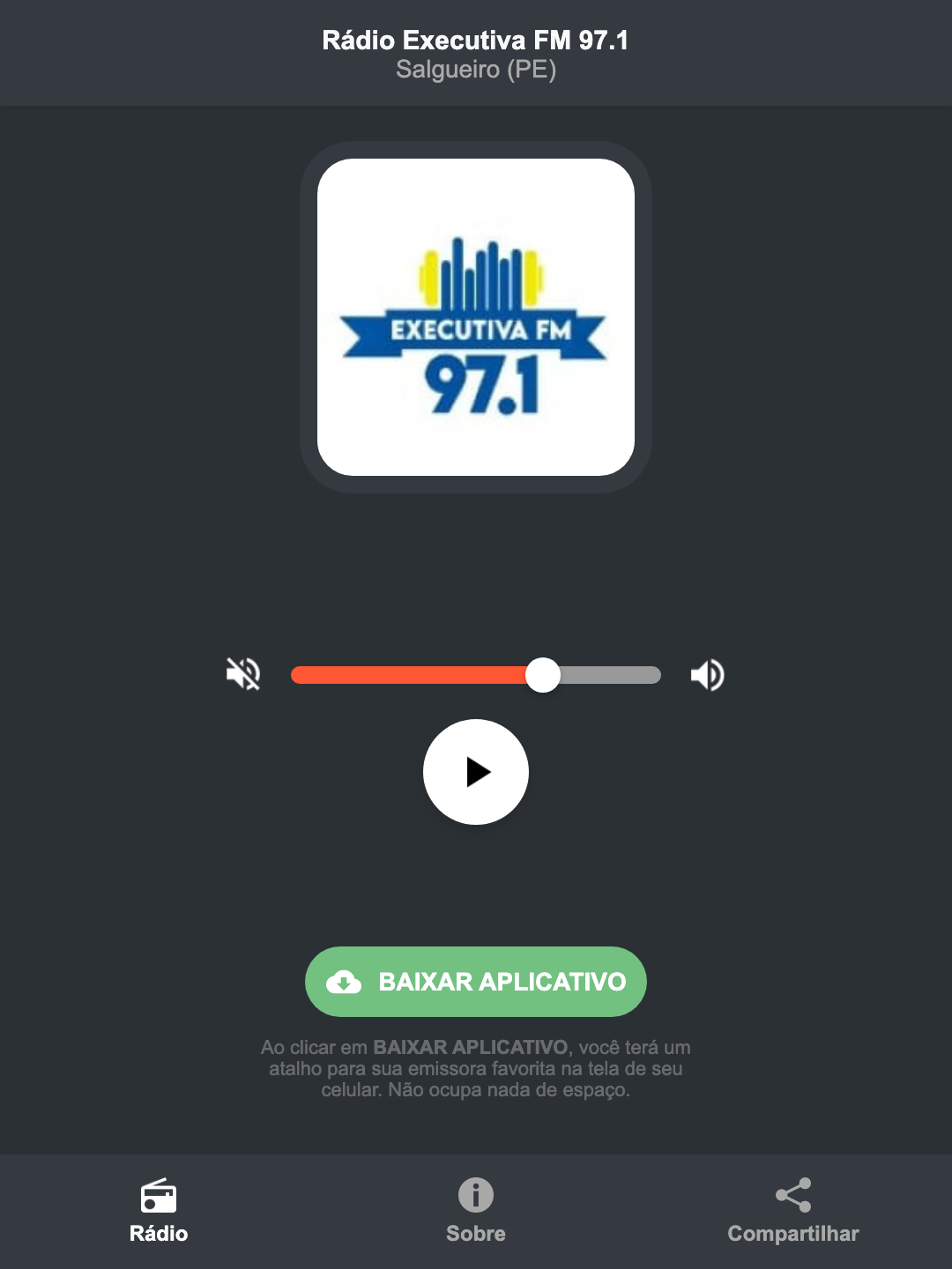 Screenshot do aplicativo da Rádio Executiva FM 97.1