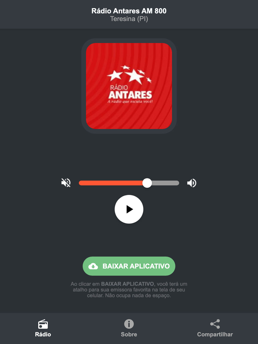 Screenshot do aplicativo da Rádio Antares AM 800