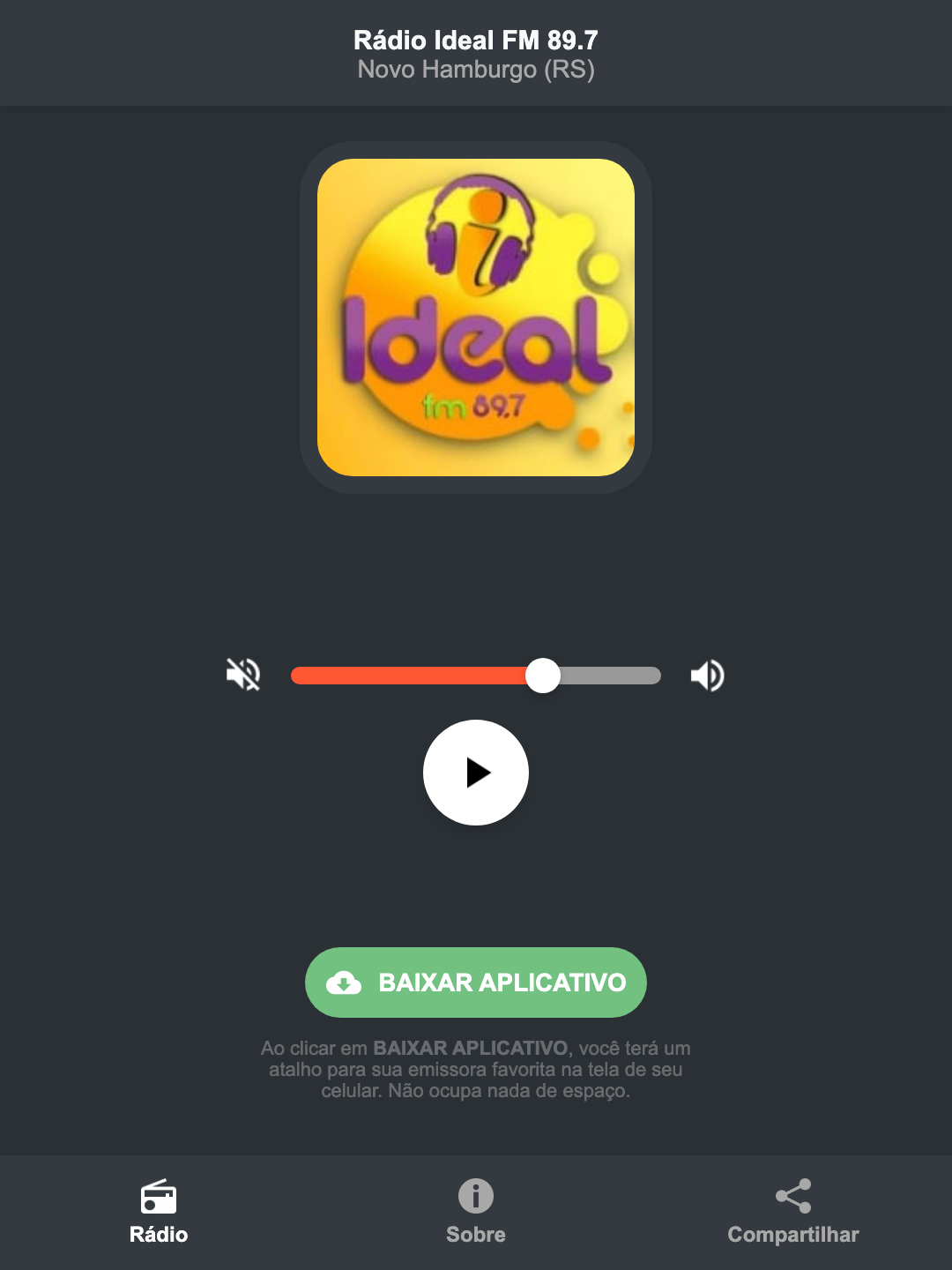 Screenshot do aplicativo da Rádio Ideal FM 89.7