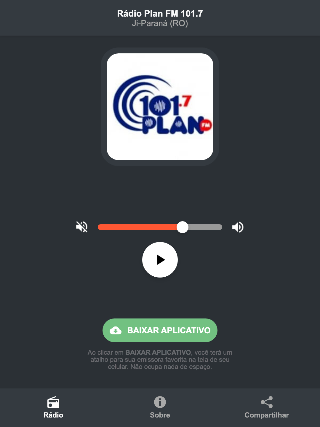 Screenshot do aplicativo da Rádio Plan FM 101.7