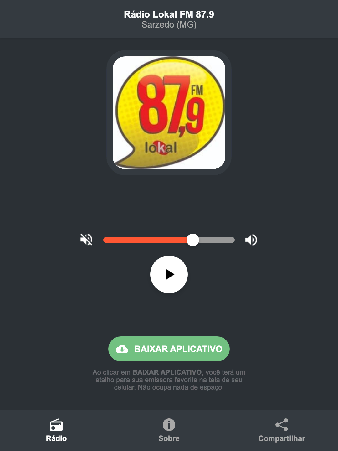 Screenshot do aplicativo da Rádio Lokal FM 87.9