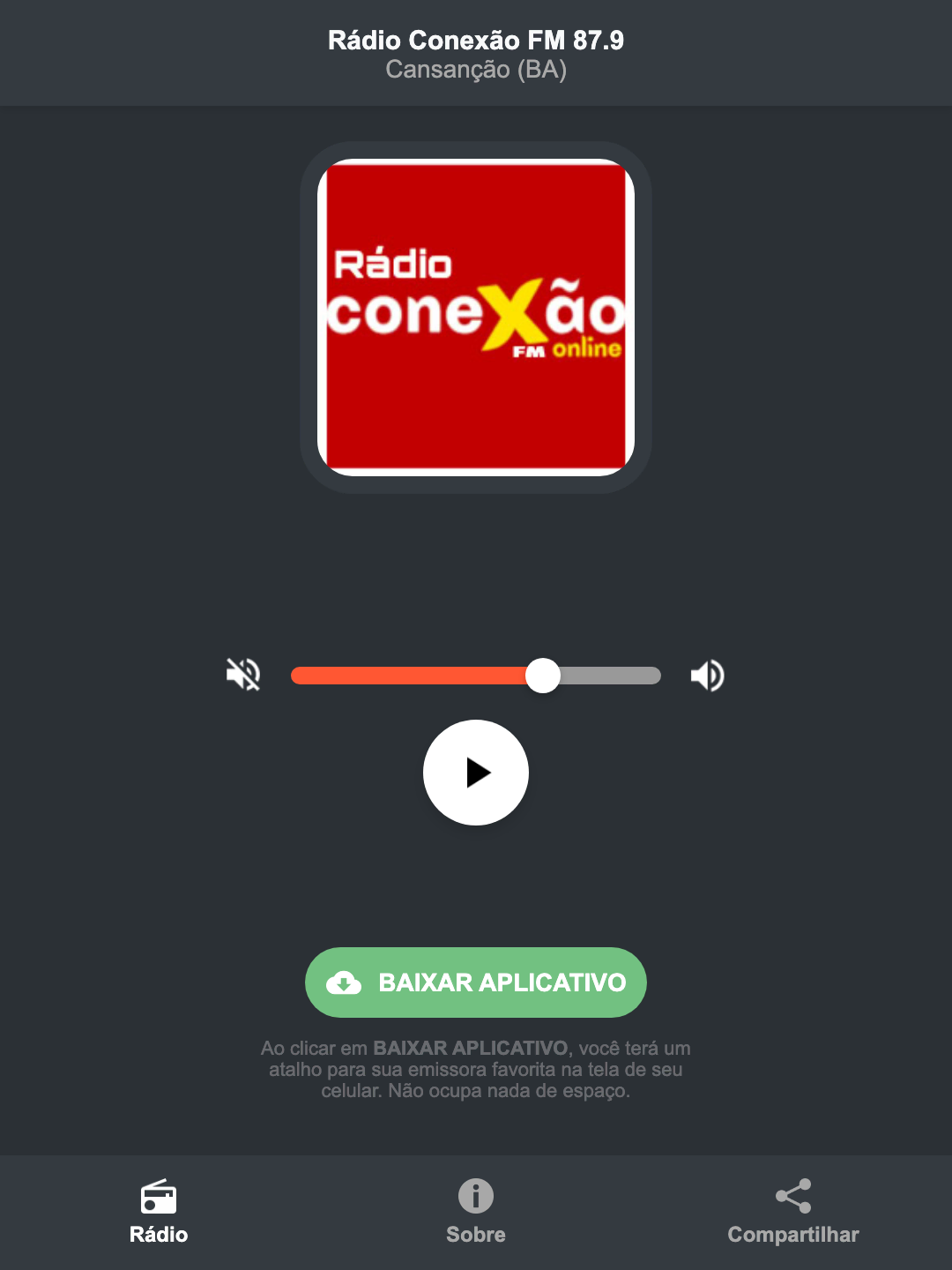 Screenshot do aplicativo da Rádio Conexão FM 87.9
