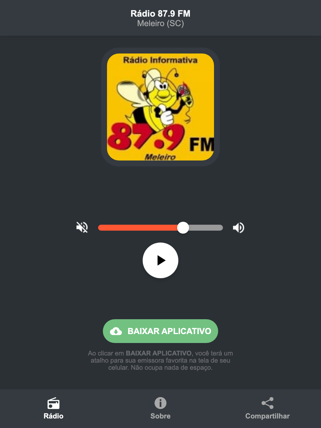 Screenshot do aplicativo da Rádio 87.9 FM