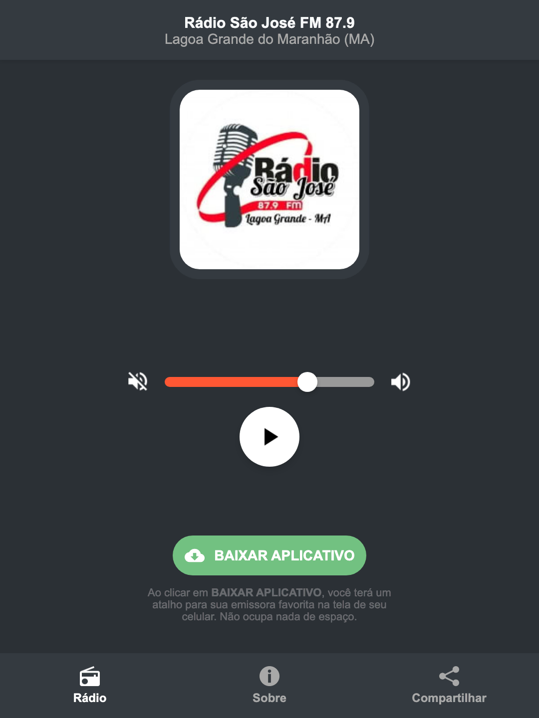 Screenshot do aplicativo da Rádio São José FM 87.9