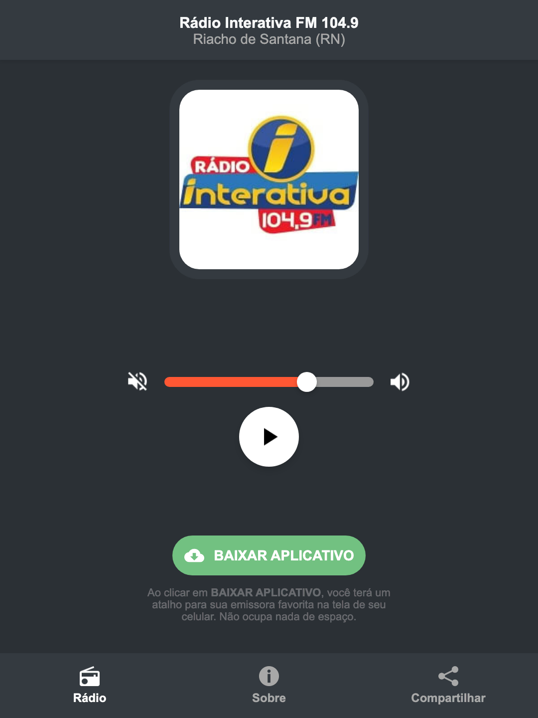 Screenshot do aplicativo da Rádio Interativa FM 104.9
