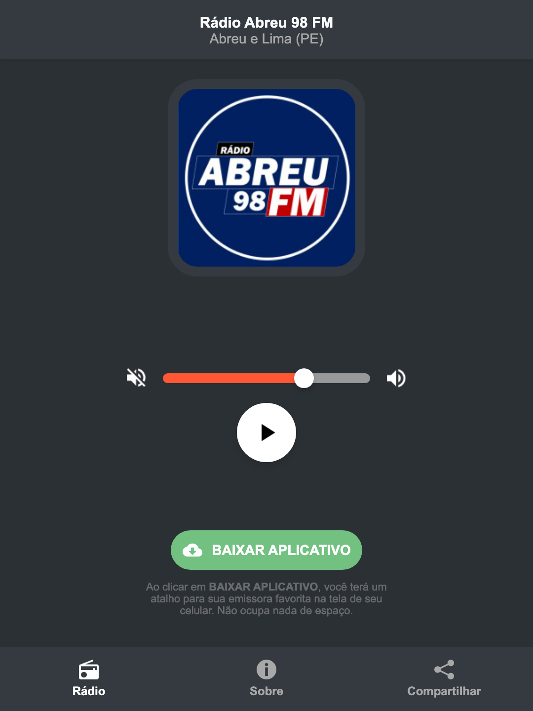 Screenshot do aplicativo da Rádio Abreu 98 FM