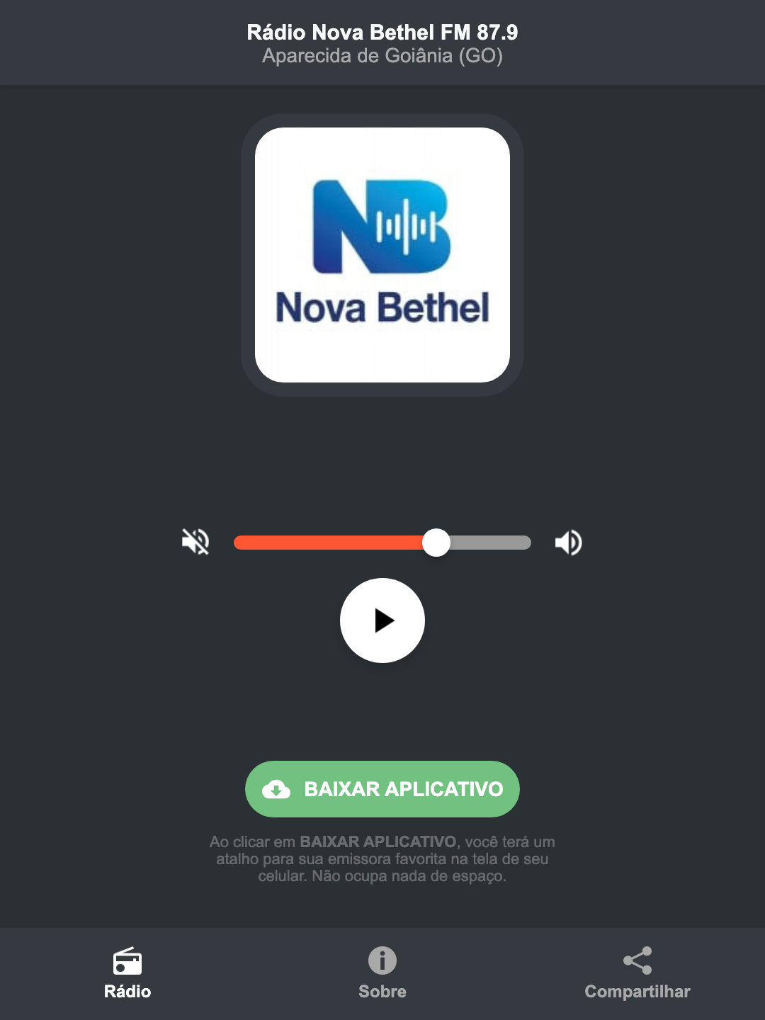 Screenshot do aplicativo da Rádio Nova Bethel FM 87.9