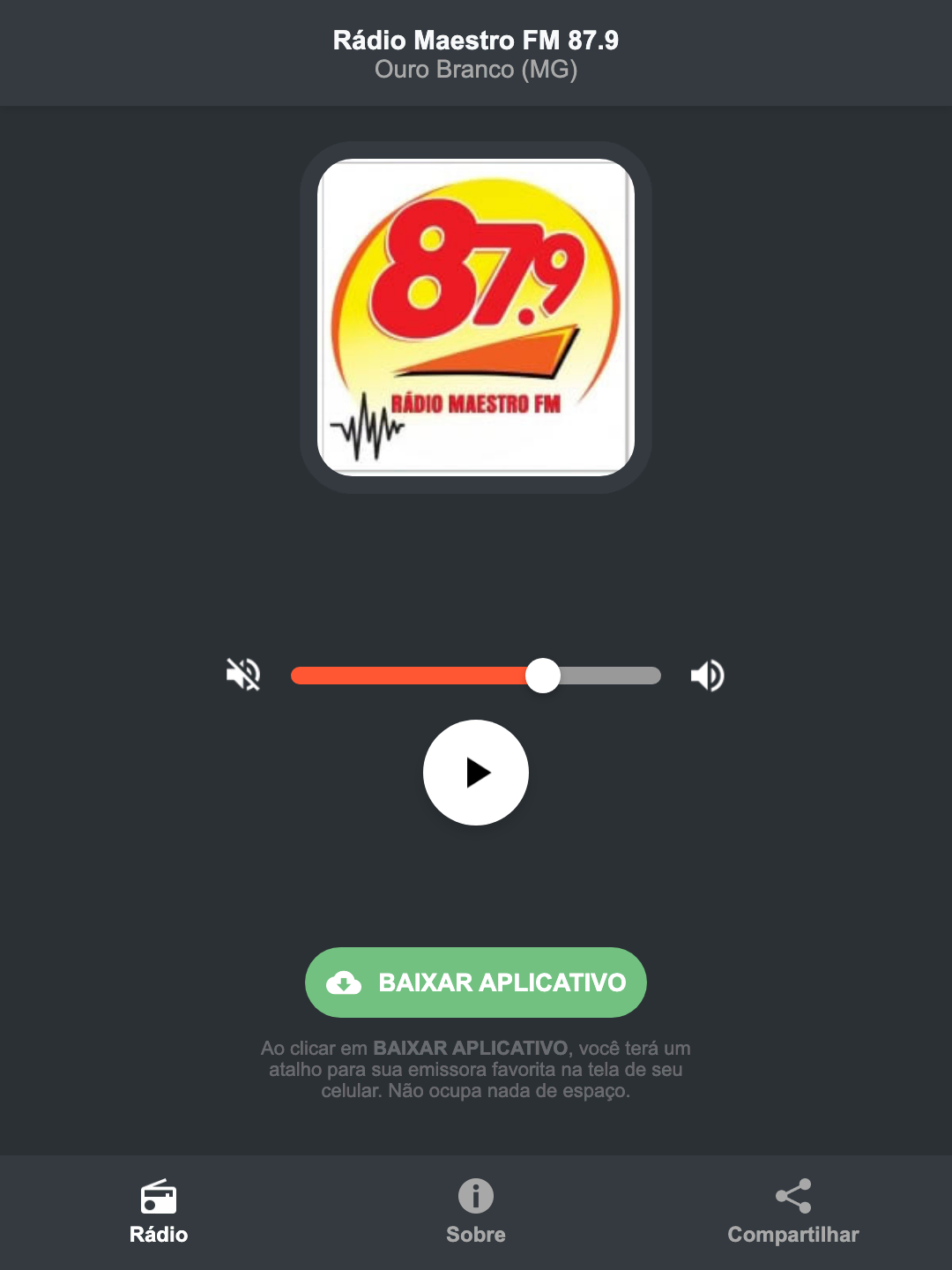 Screenshot do aplicativo da Rádio Maestro FM 87.9