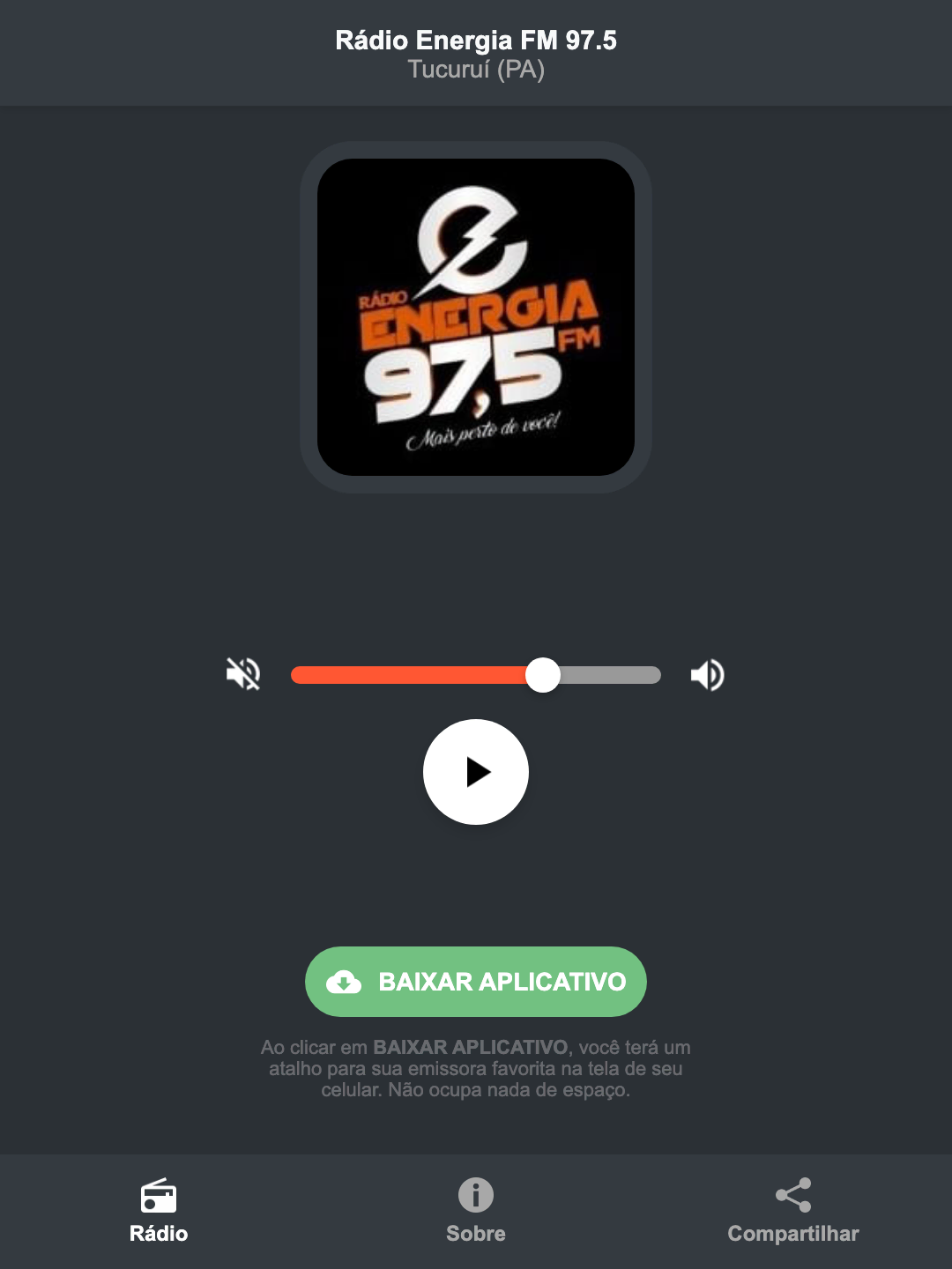 Screenshot do aplicativo da Rádio Energia FM 97.5