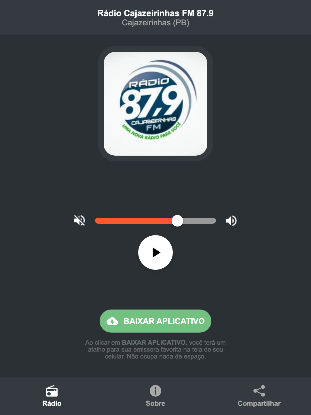 Screenshot do aplicativo da Rádio Cajazeirinhas FM 87.9