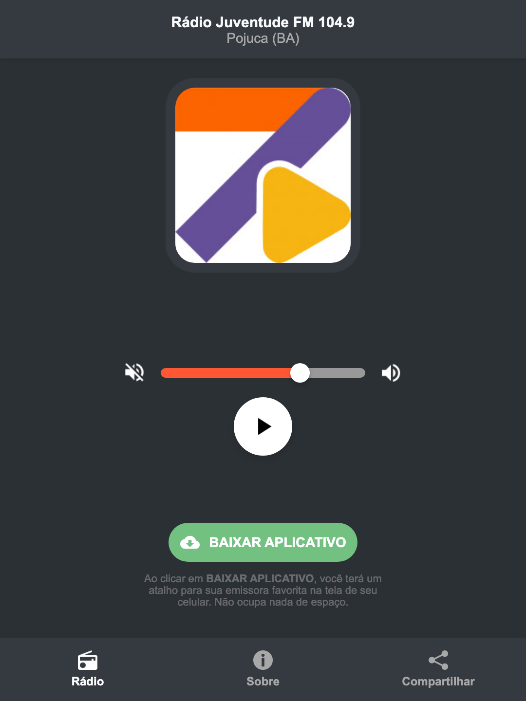 Screenshot do aplicativo da Rádio Juventude FM 104.9