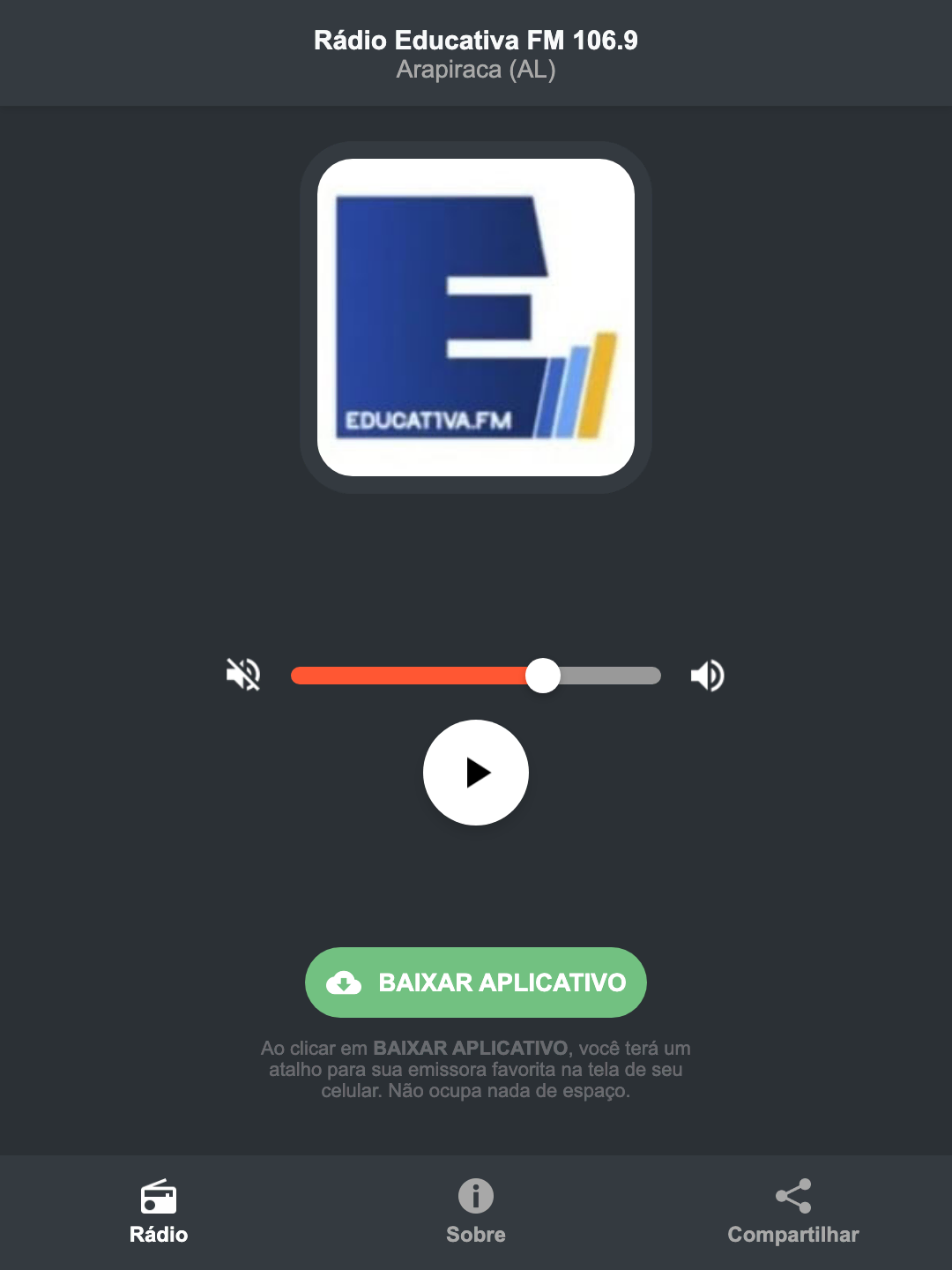 Screenshot do aplicativo da Rádio Educativa FM 106.9