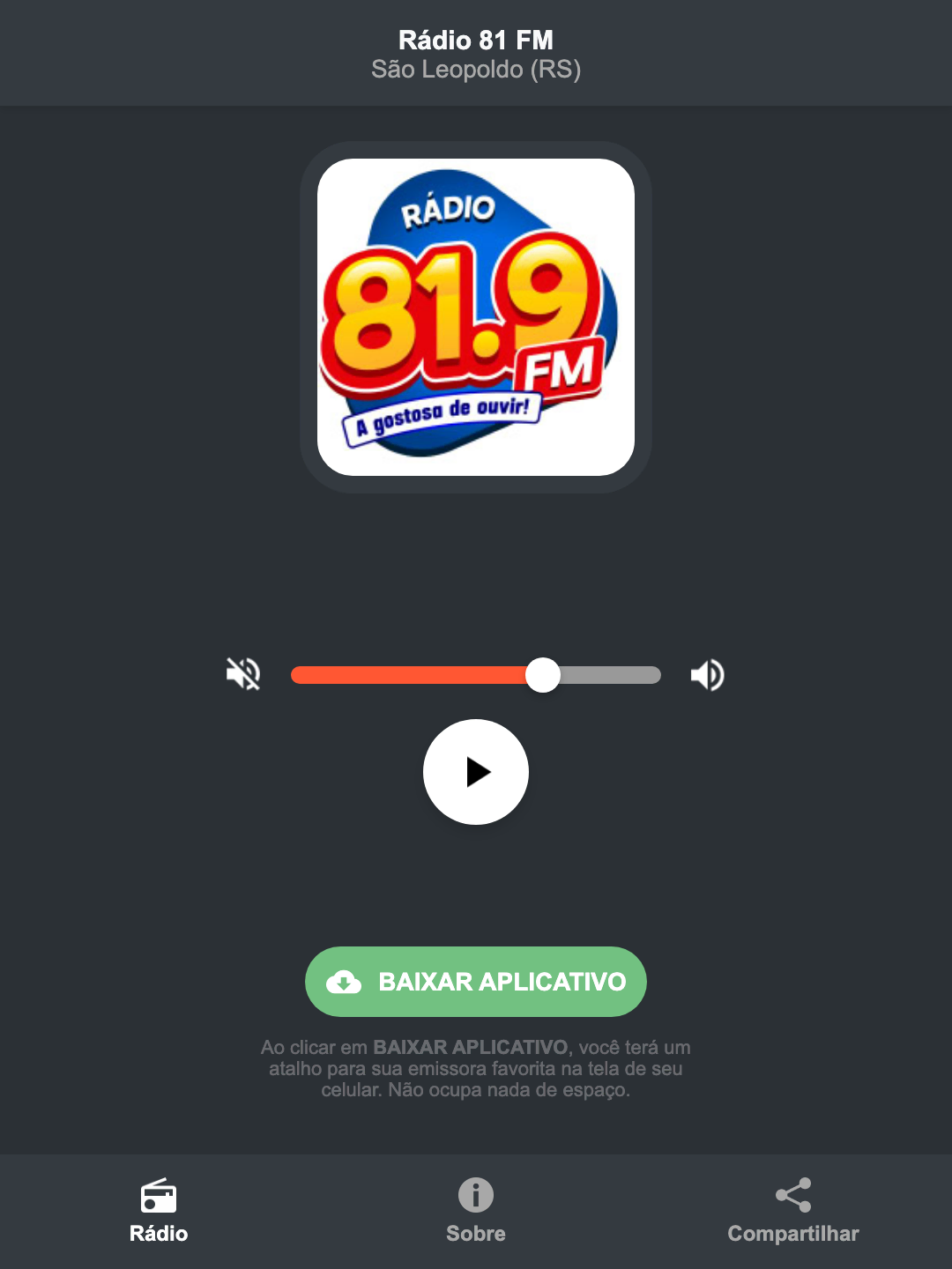 Screenshot do aplicativo da Rádio 81 FM