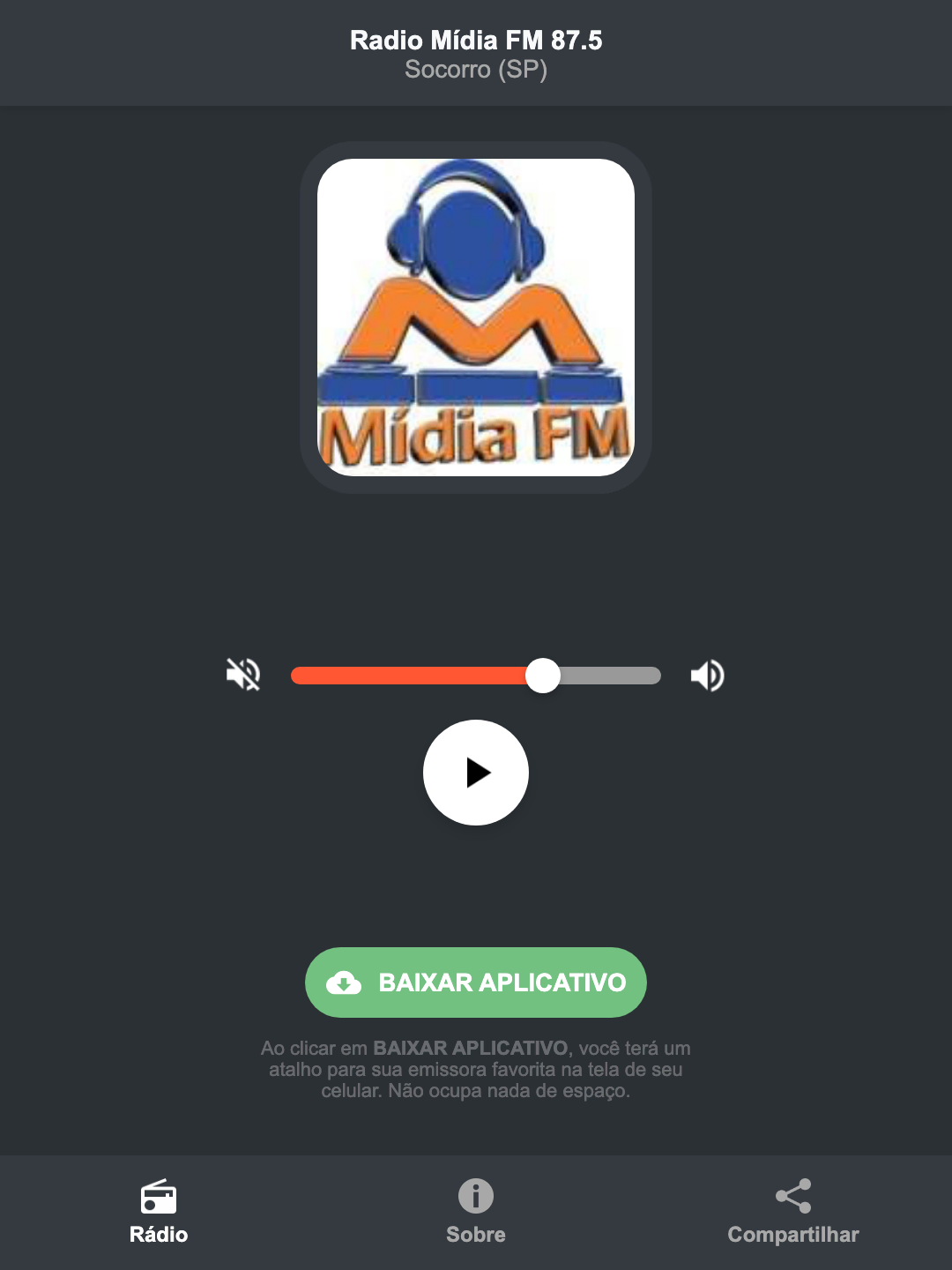 Screenshot do aplicativo da Radio Mídia FM 87.5