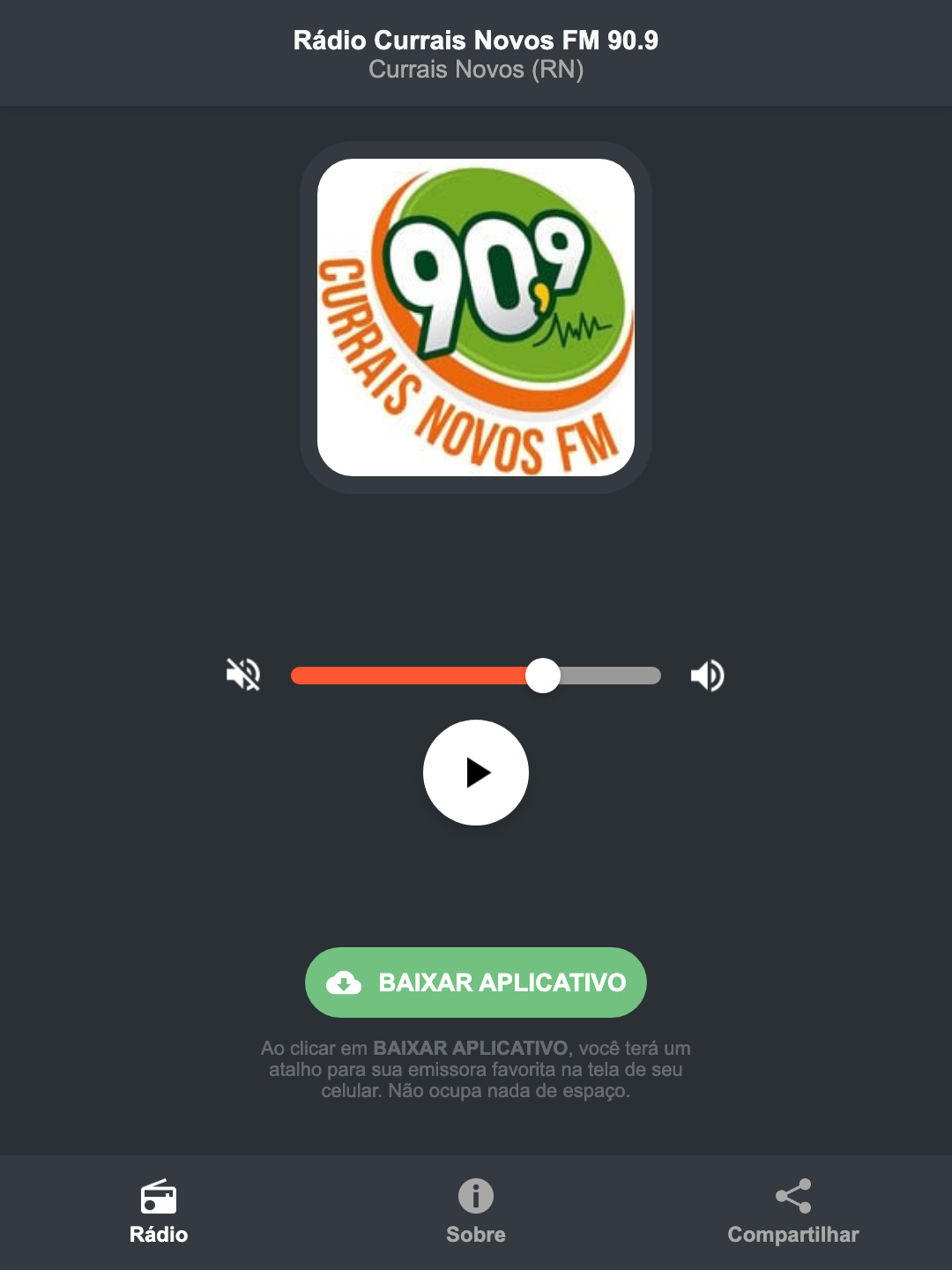 Screenshot do aplicativo da Rádio Currais Novos FM 90.9