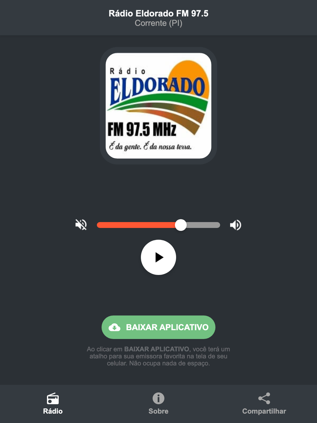 Screenshot do aplicativo da Rádio Eldorado FM 97.5