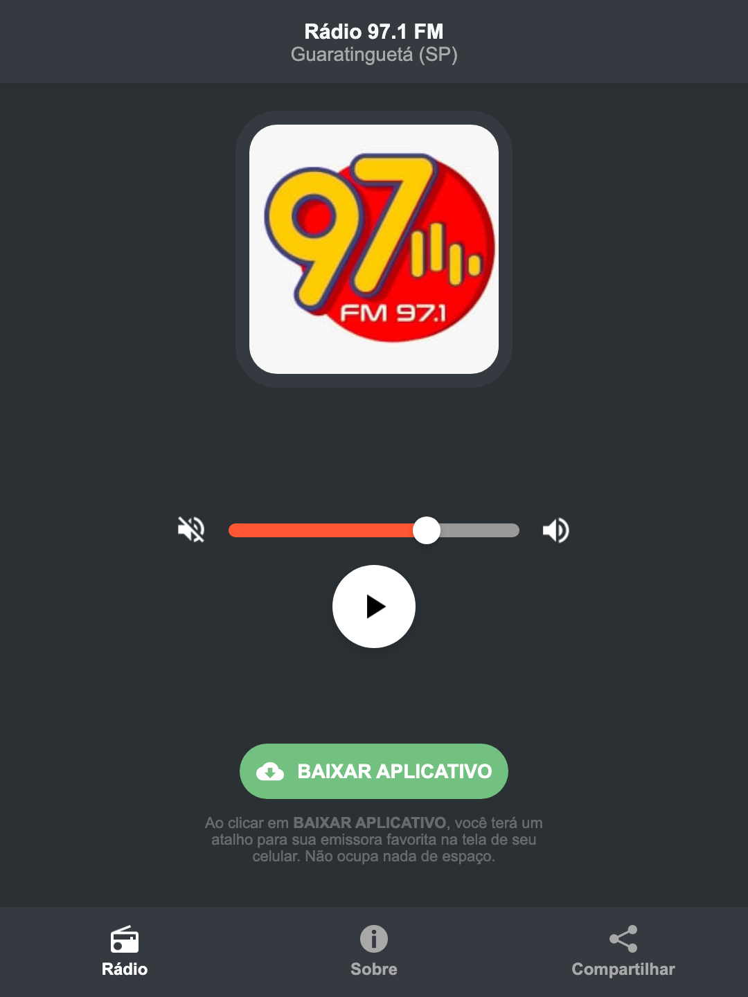 Screenshot do aplicativo da Rádio 97.1 FM