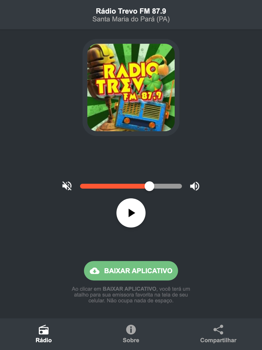 Screenshot do aplicativo da Rádio Trevo FM 87.9