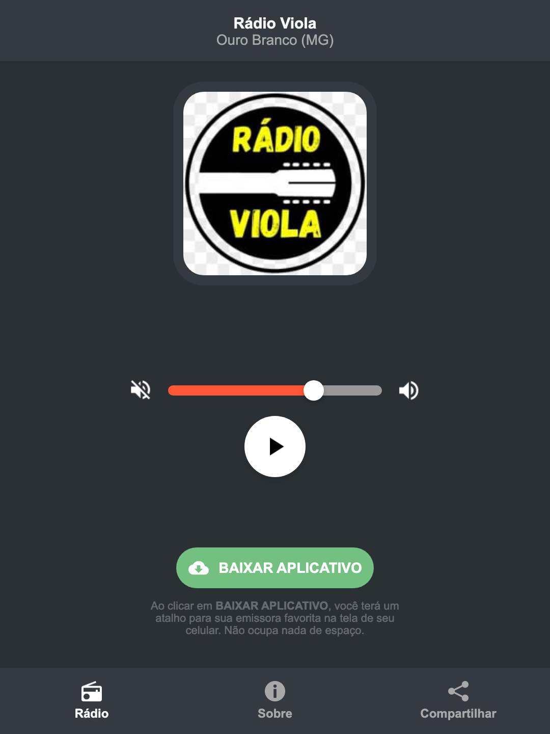 Screenshot do aplicativo da Rádio Viola