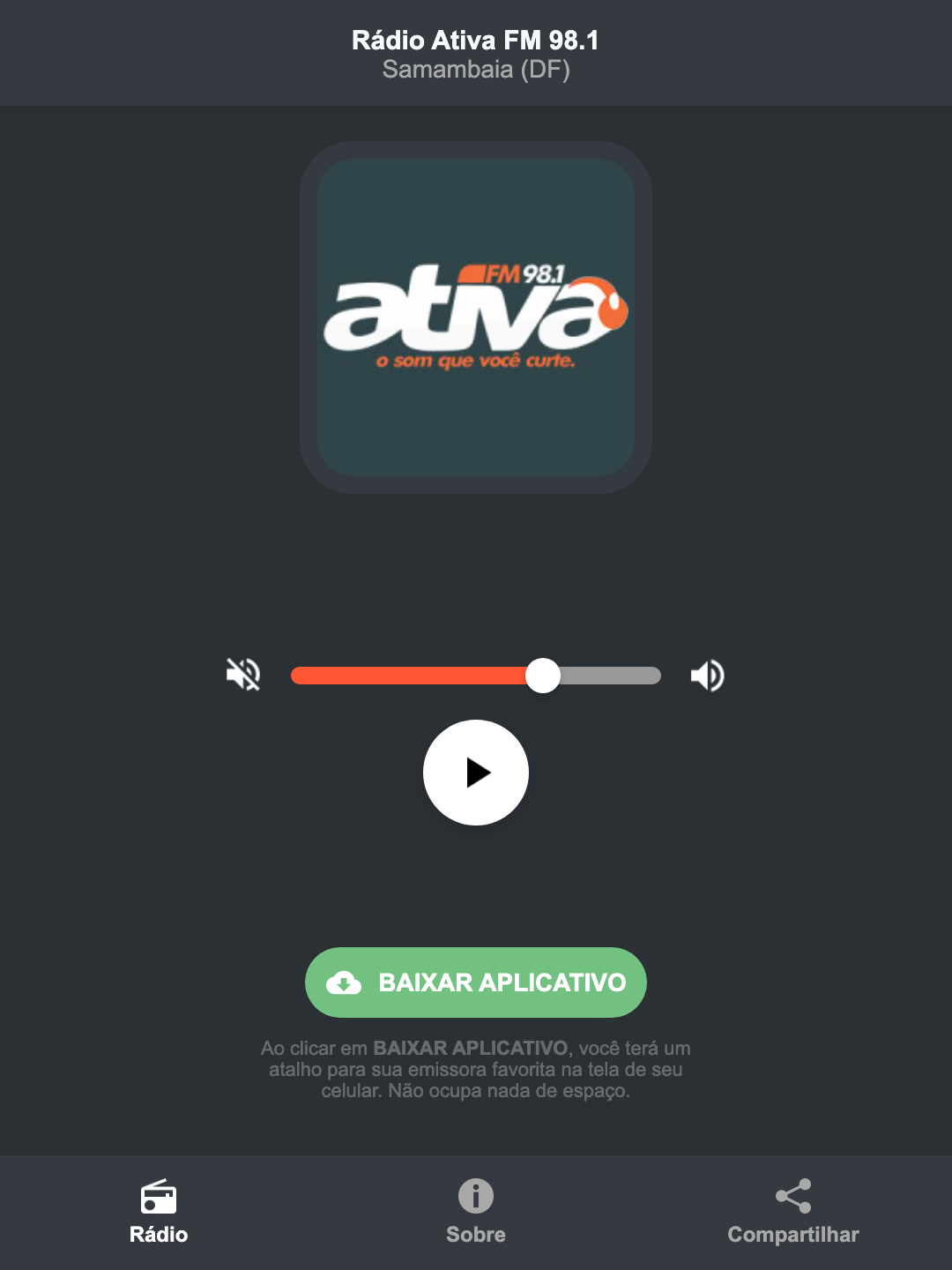 Screenshot do aplicativo da Rádio Ativa FM 98.1