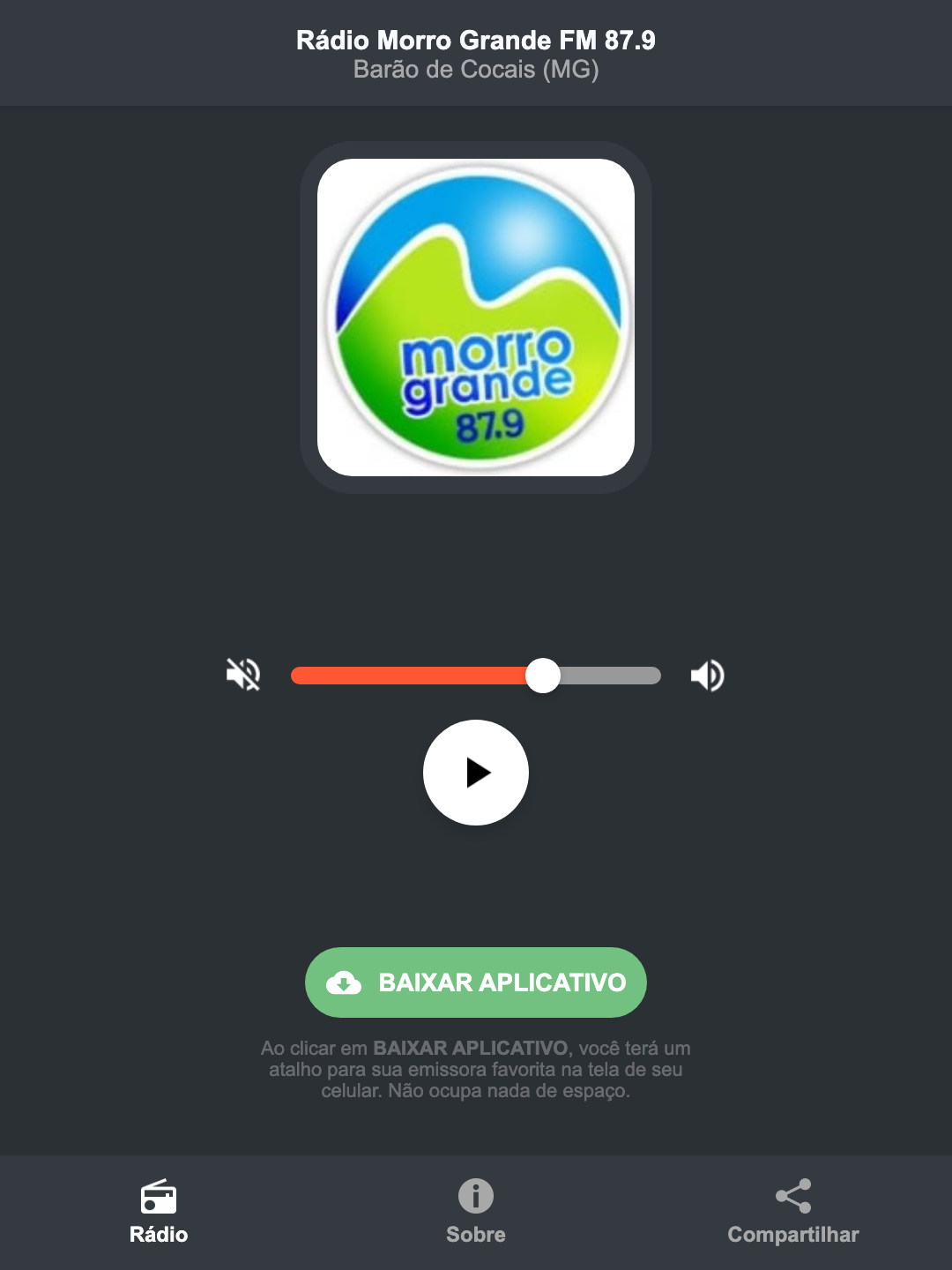 Screenshot do aplicativo da Rádio Morro Grande FM 87.9