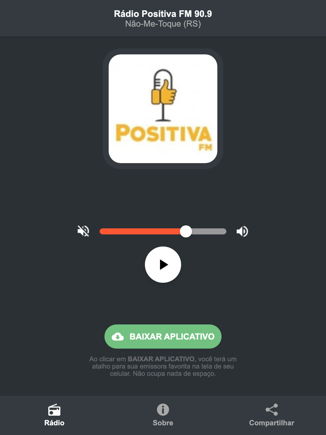 Screenshot do aplicativo da Rádio Positiva FM 90.9