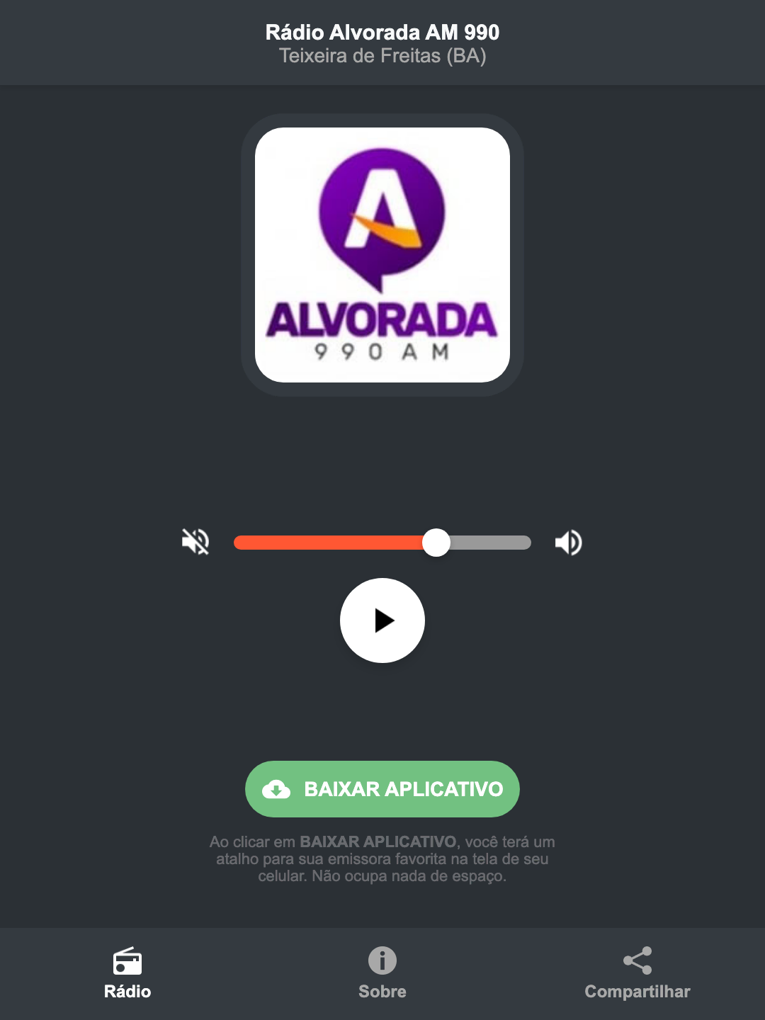Screenshot do aplicativo da Rádio Alvorada AM 990