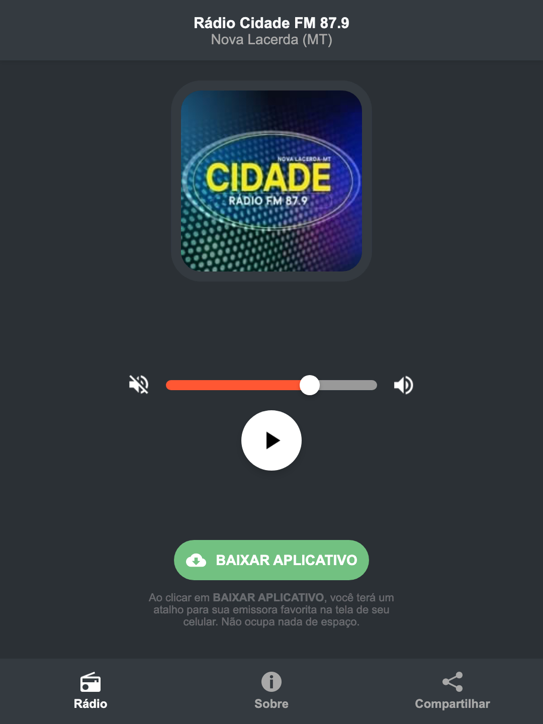 Screenshot do aplicativo da Rádio Cidade FM 87.9