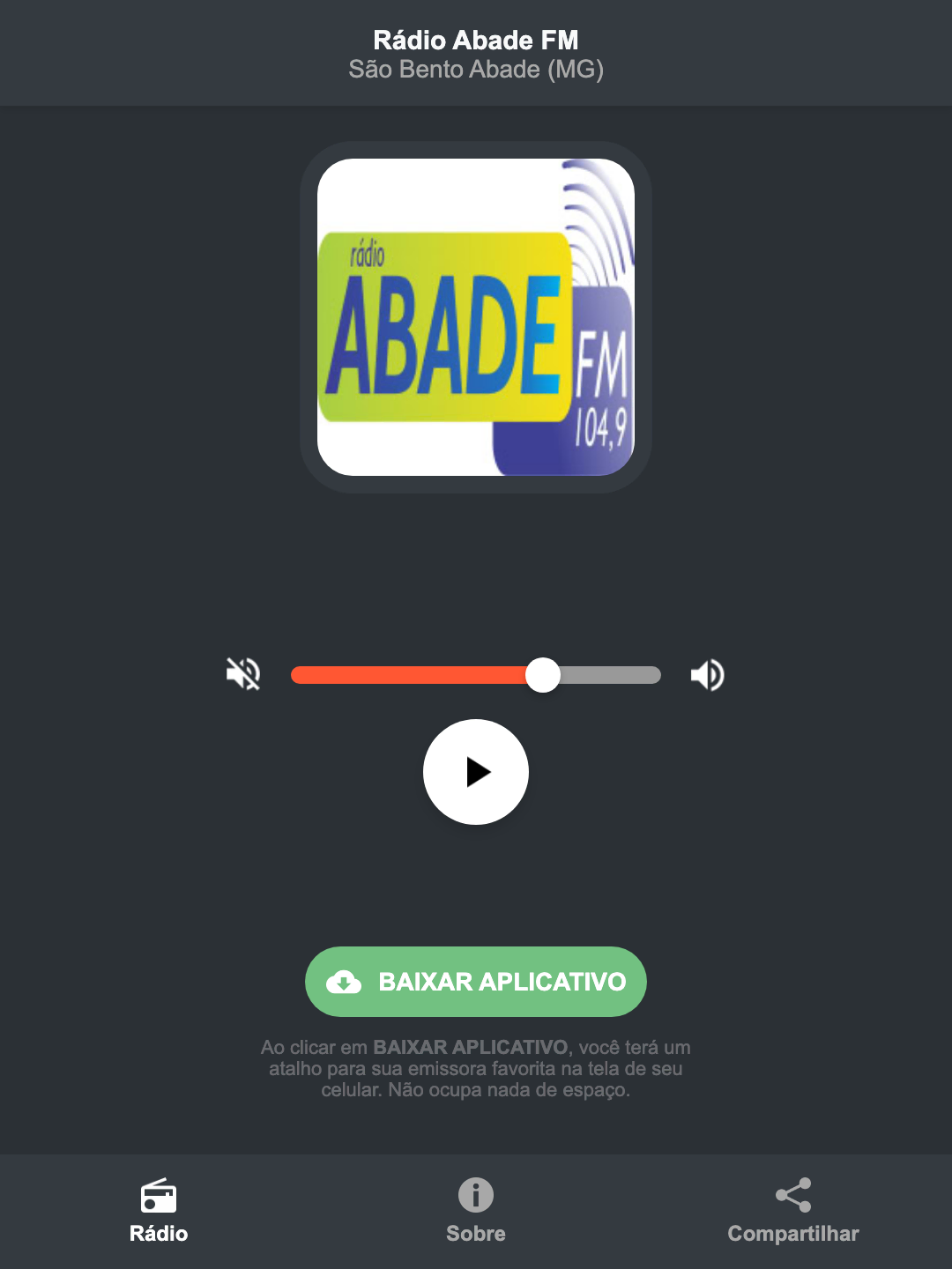 Screenshot do aplicativo da Rádio Abade FM