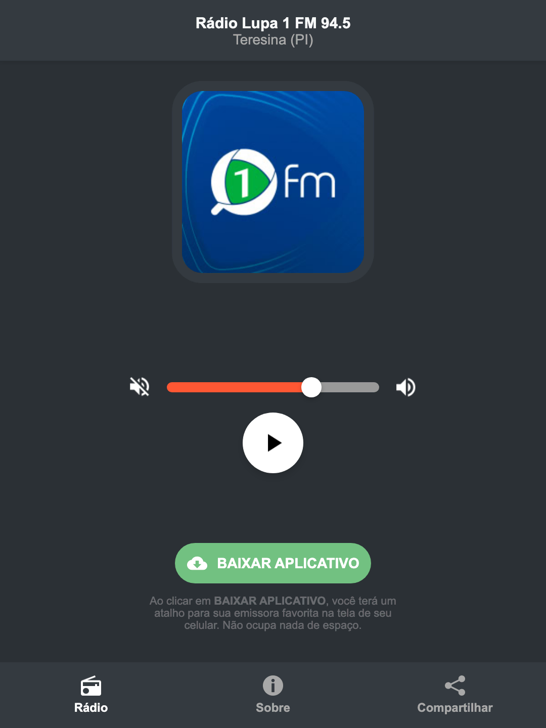 Screenshot do aplicativo da Rádio Lupa 1 FM 94.5