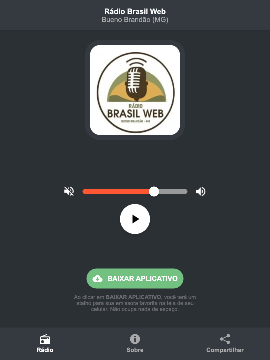 Screenshot do aplicativo da Rádio Brasil Web