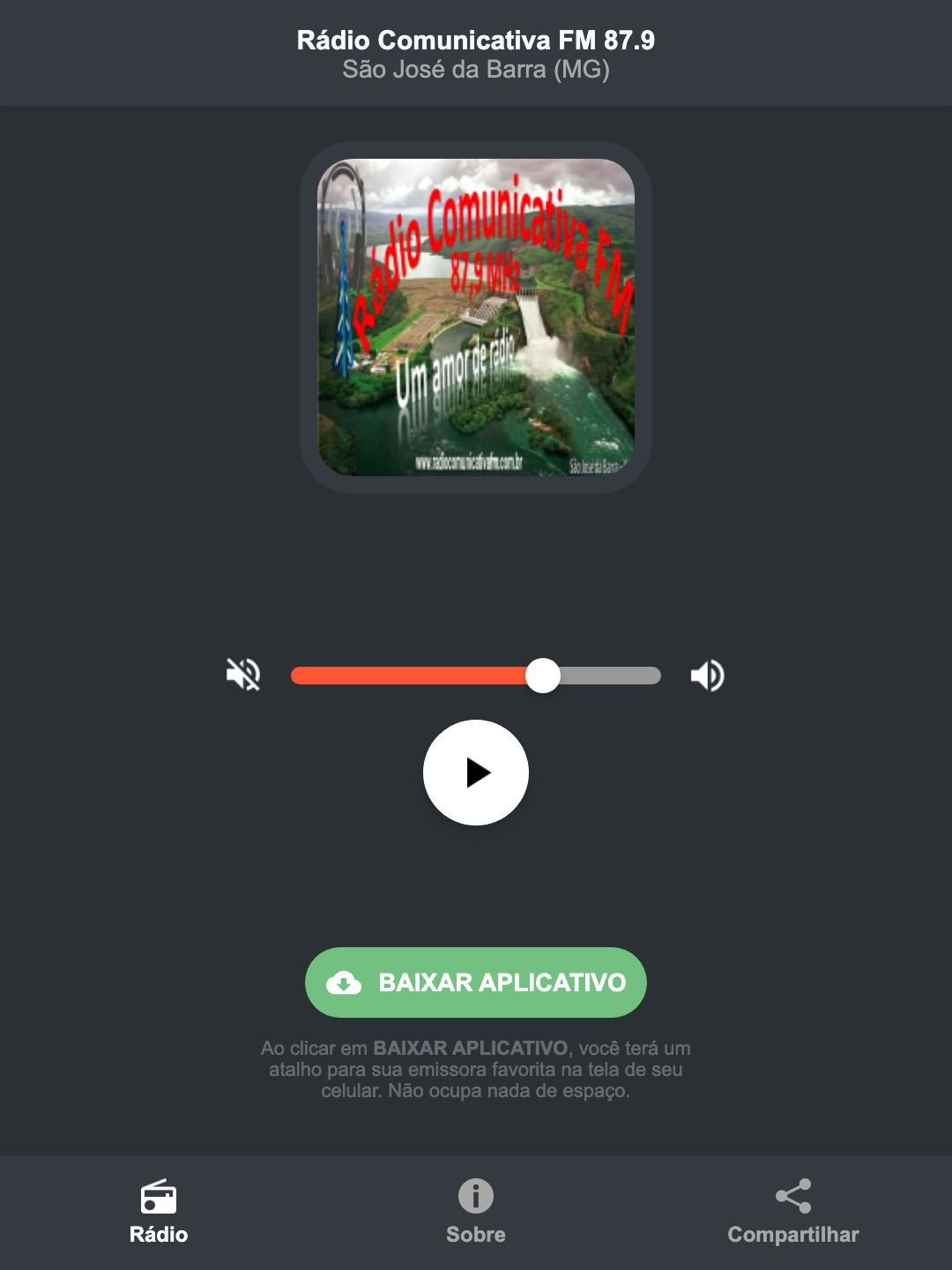 Screenshot do aplicativo da Rádio Comunicativa FM 87.9