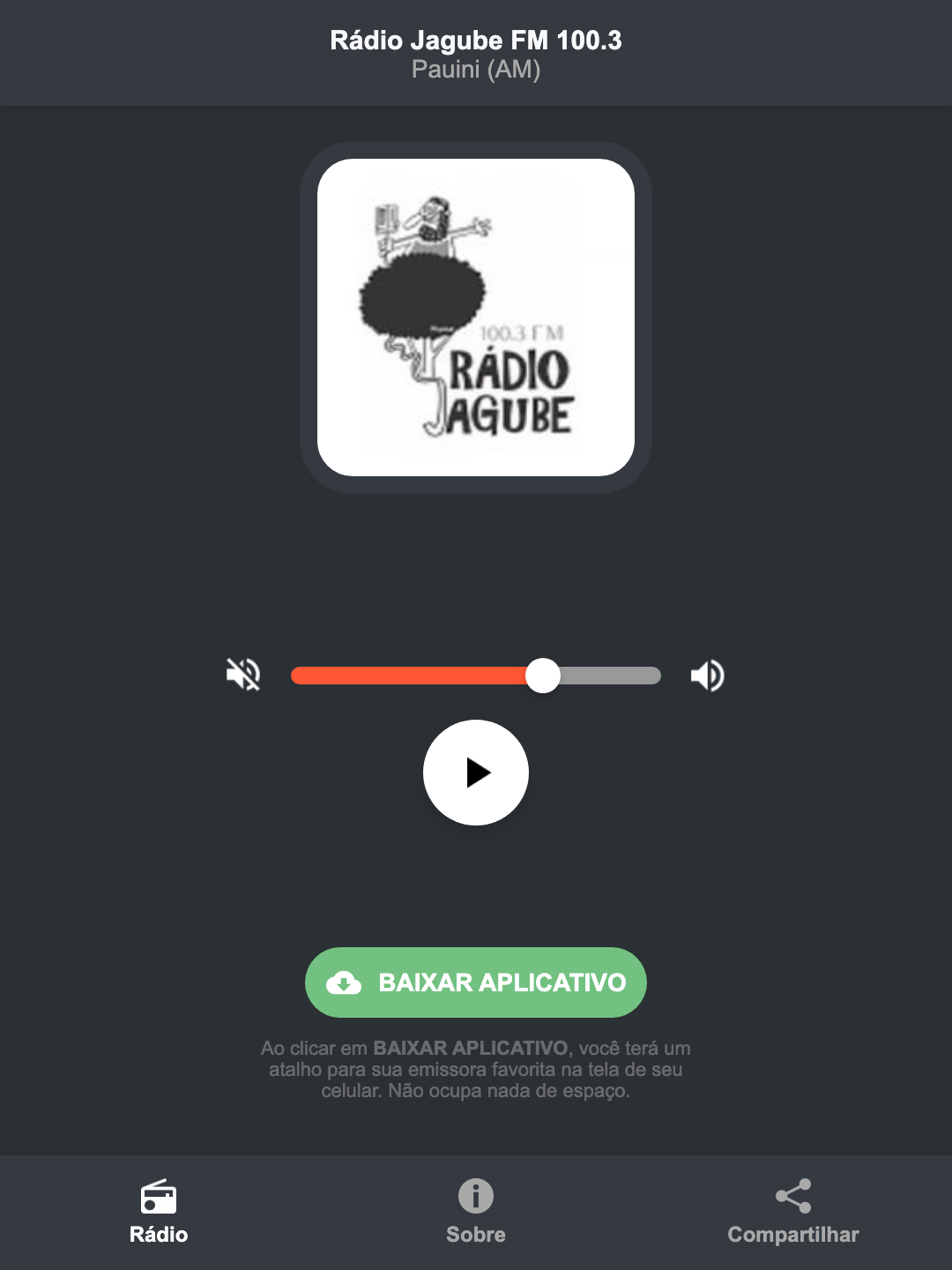 Screenshot do aplicativo da Rádio Jagube FM 100.3