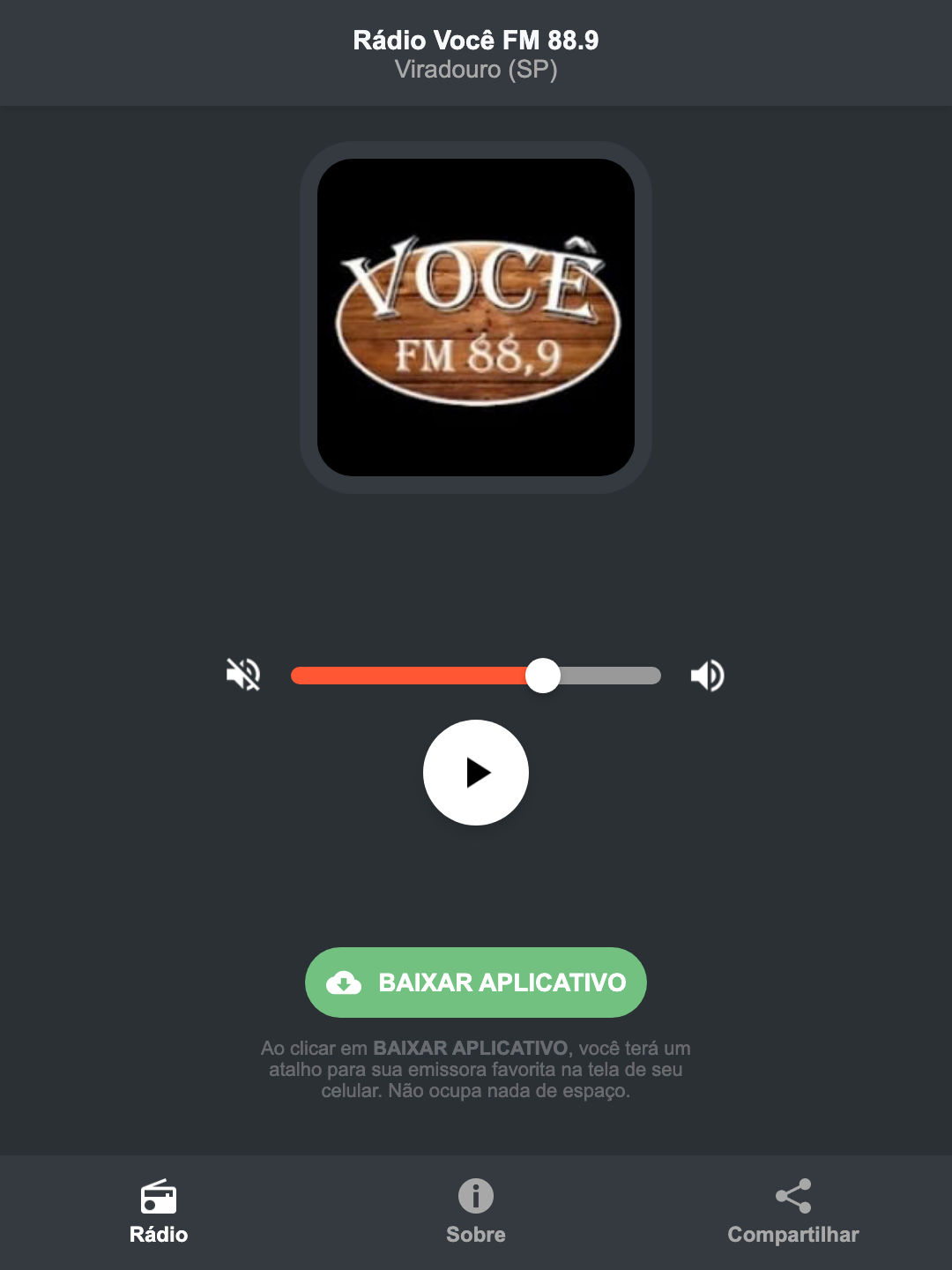 Screenshot do aplicativo da Rádio Você FM 88.9