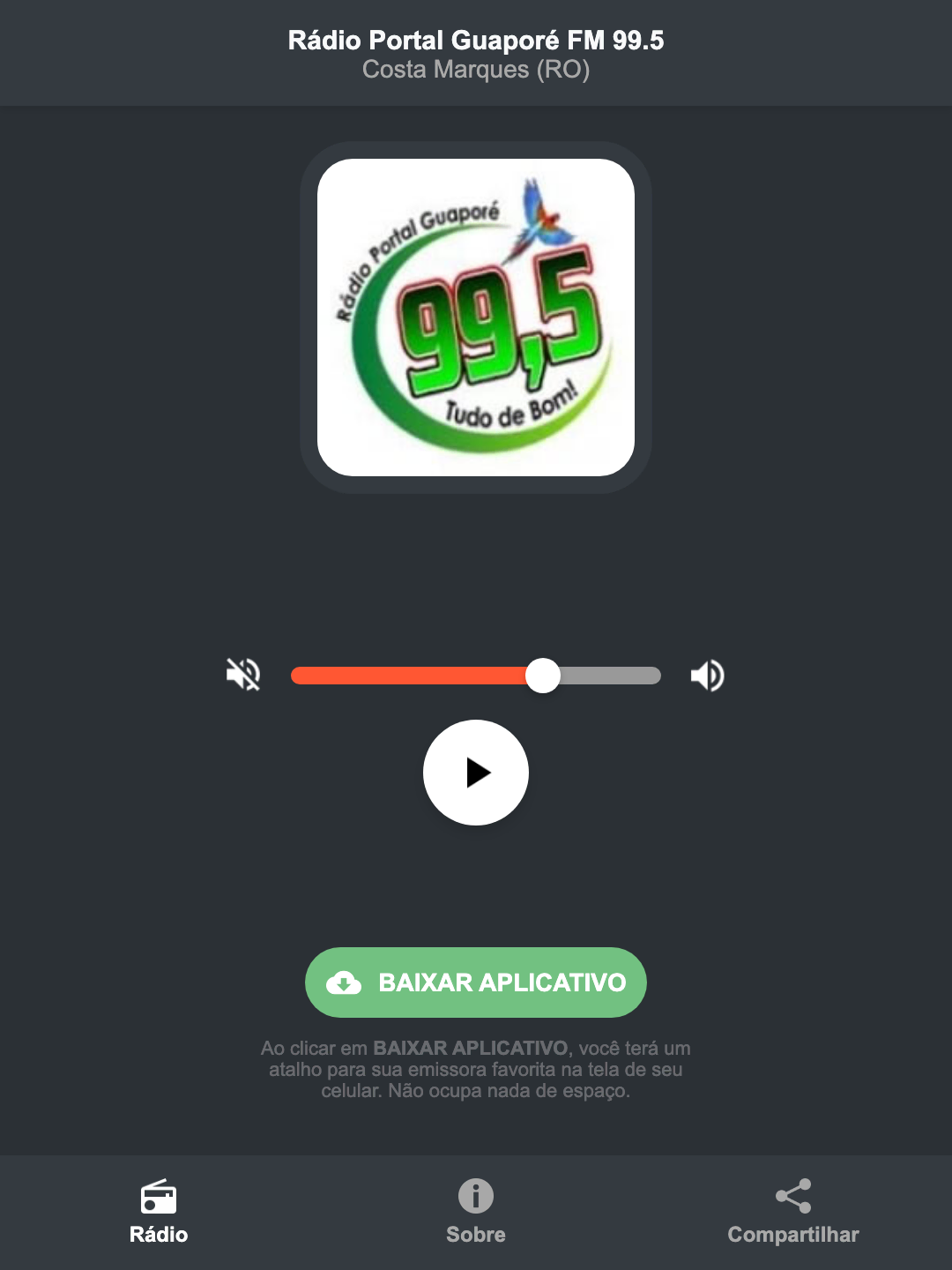 Screenshot do aplicativo da Rádio Portal Guaporé FM 99.5
