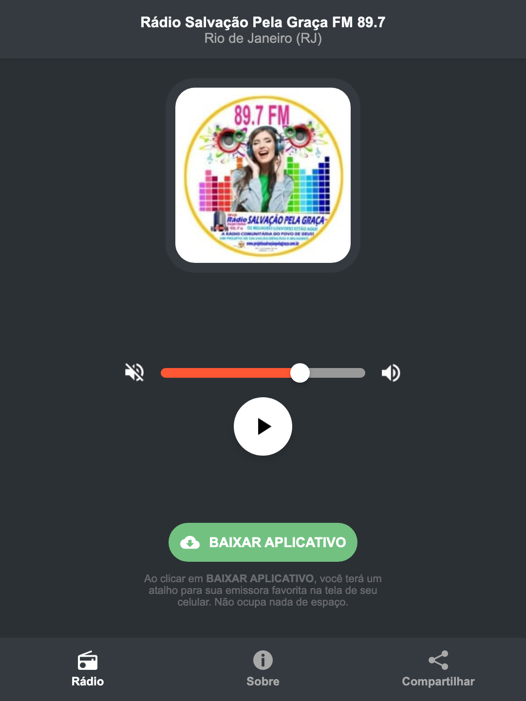 Screenshot do aplicativo da Rádio Salvação Pela Graça FM 89.7