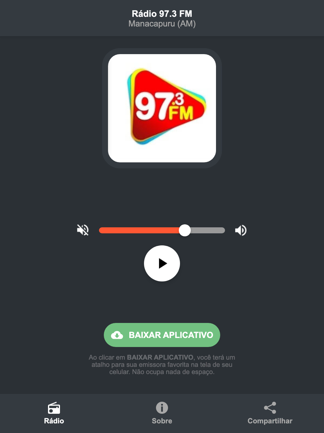 Screenshot do aplicativo da Rádio 97.3 FM