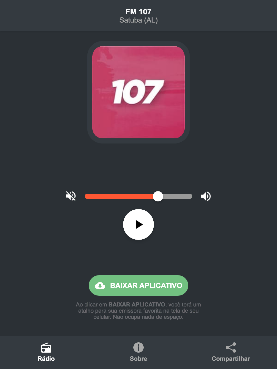 Screenshot do aplicativo da FM 107