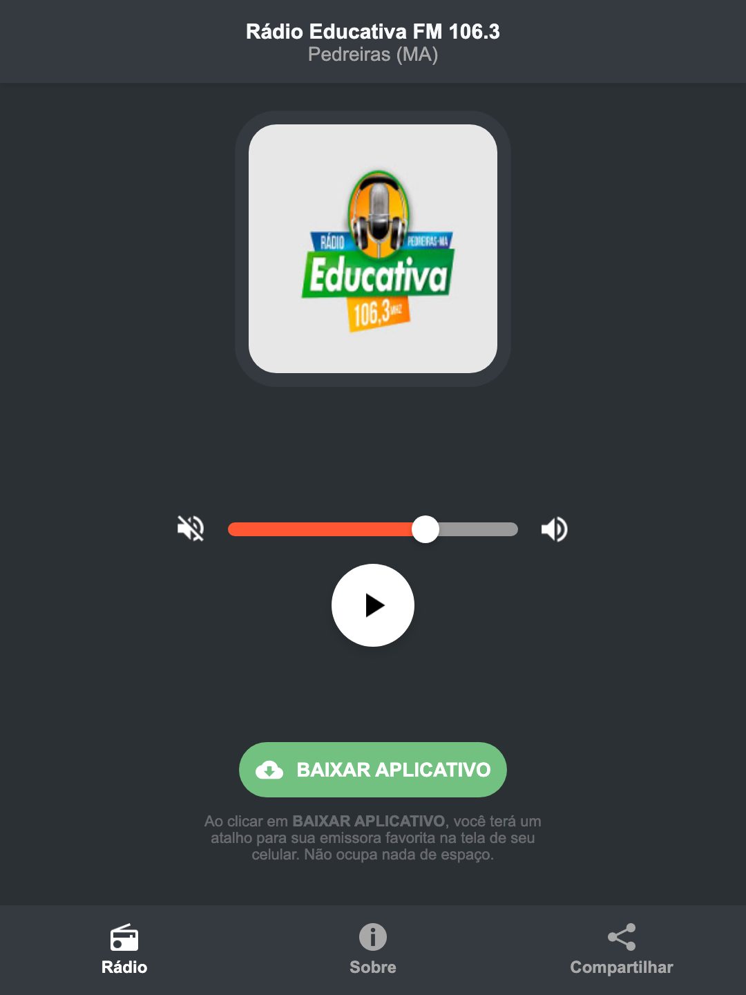 Screenshot do aplicativo da Rádio Educativa FM 106.3