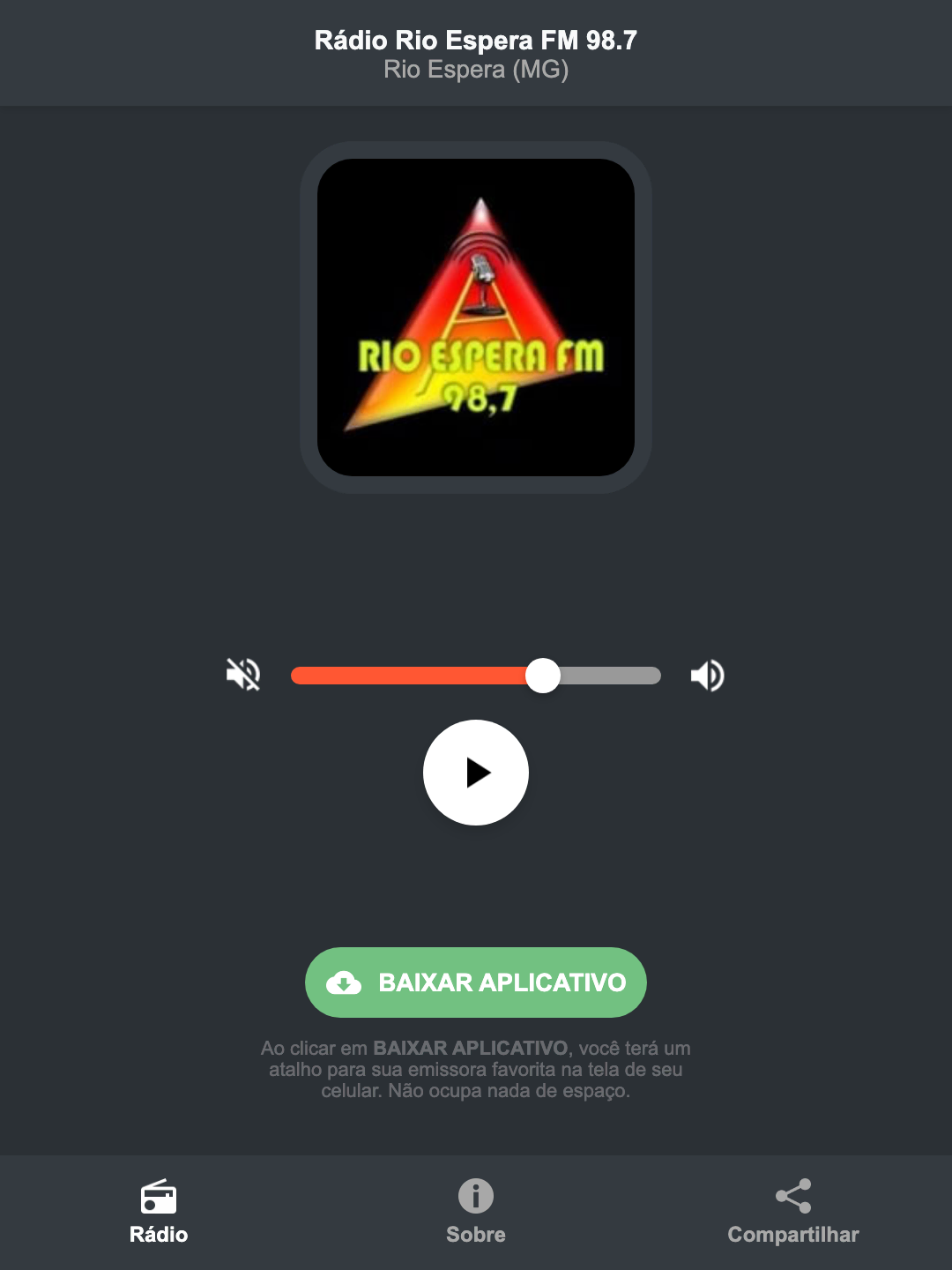 Screenshot do aplicativo da Rádio Rio Espera FM 98.7