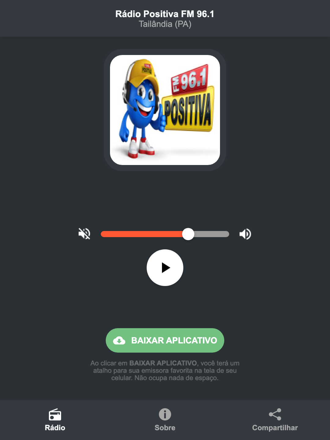 Screenshot do aplicativo da Rádio Positiva FM 96.1